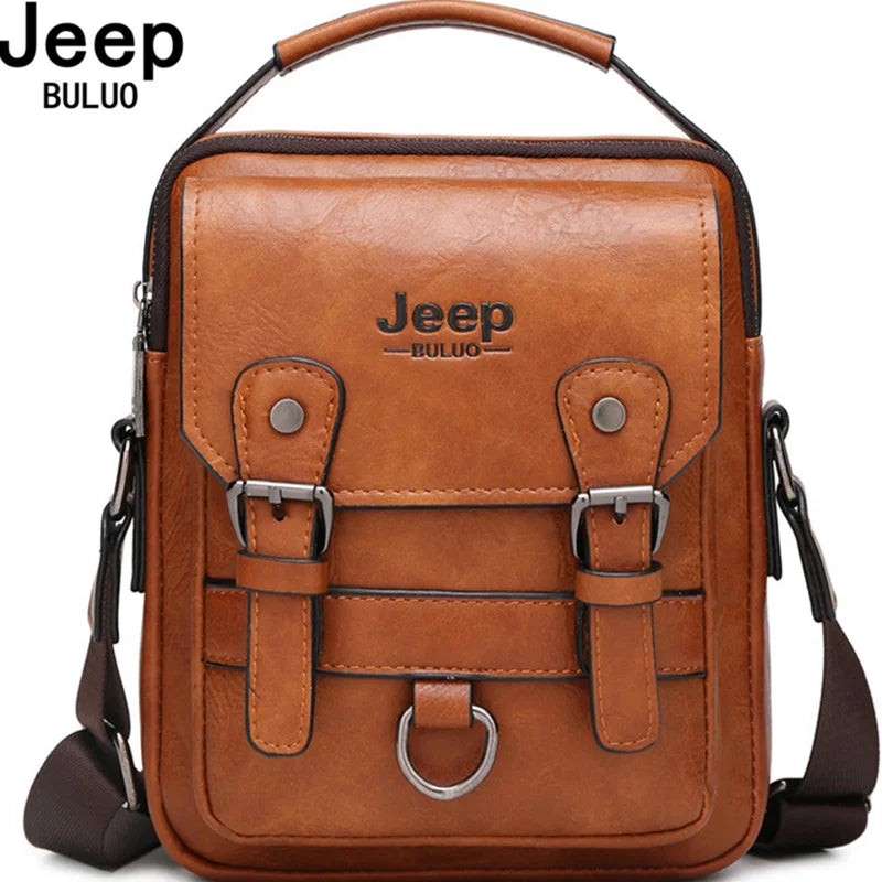 Jeep Buluo Men’s Leather Messenger Bag – Large Capacity Crossbody Shoulder Bag